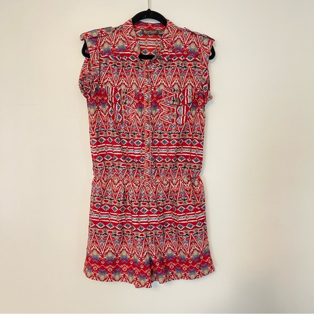 Speed Control Romper Pockets Button Stretch Waist Sz M